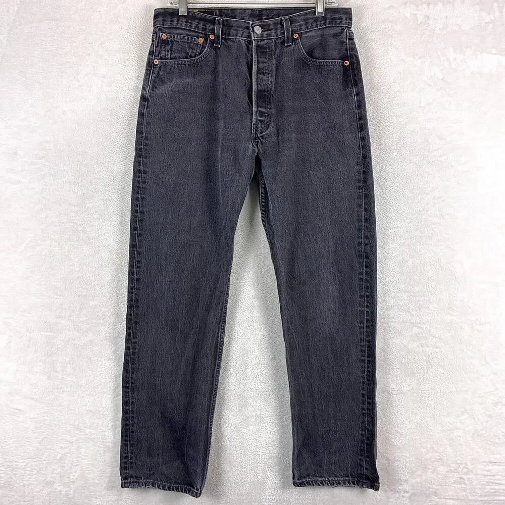 VTG Levis 501 Jeans Mens 34x32 (32x30) Sulphur Black 0660 Button Fly Made in USA